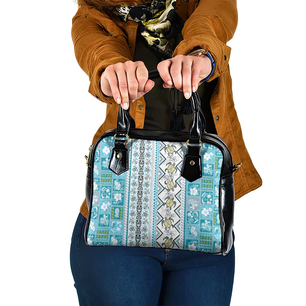 Hawaii Makahiki Turtle Shoulder Handbag Blue Tapa Pattern - Polynesian Pride