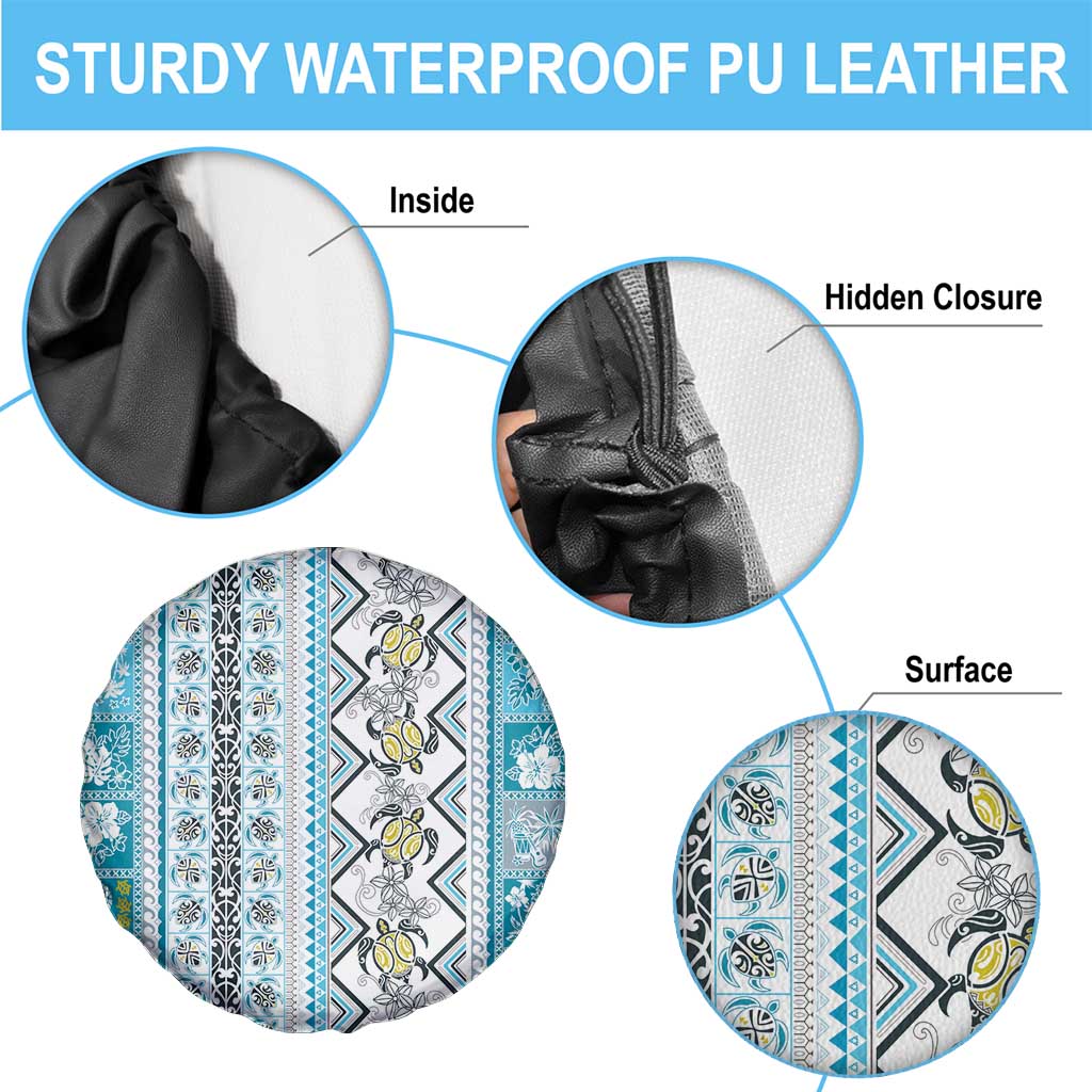 Hawaii Makahiki Turtle Spare Tire Cover Blue Tapa Pattern - Polynesian Pride