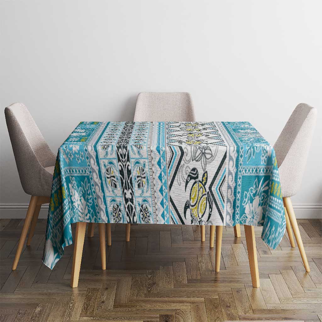 Hawaii Makahiki Turtle Tablecloth Blue Tapa Pattern - Polynesian Pride