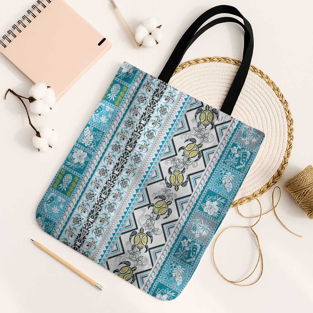 Hawaii Makahiki Turtle Tote Bag Blue Tapa Pattern - Polynesian Pride