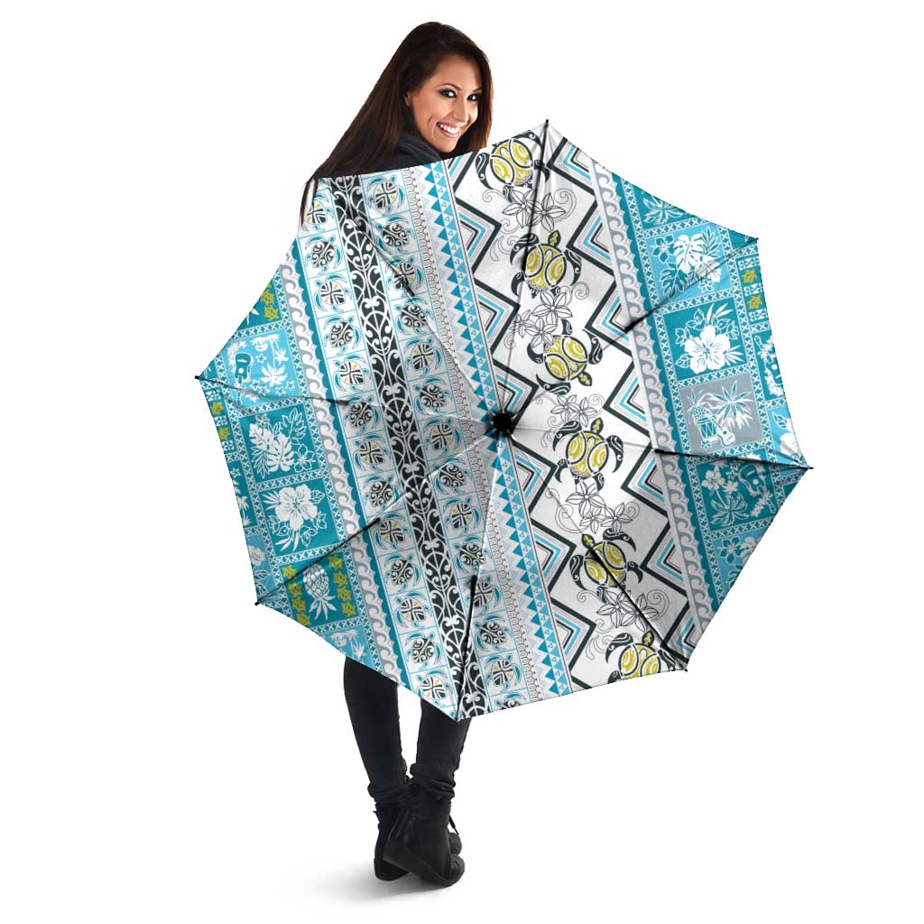 Hawaii Makahiki Turtle Umbrella Blue Tapa Pattern - Polynesian Pride
