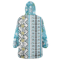 Hawaii Makahiki Turtle Wearable Blanket Hoodie Blue Tapa Pattern - Polynesian Pride