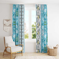 Hawaii Makahiki Turtle Window Curtain Blue Tapa Pattern - Polynesian Pride