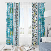 Hawaii Makahiki Turtle Window Curtain Blue Tapa Pattern - Polynesian Pride
