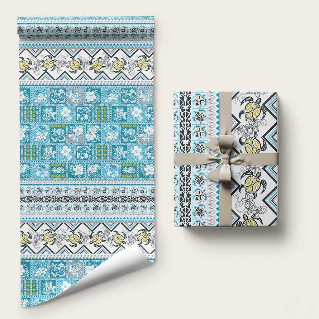 Hawaii Makahiki Turtle Wrapping Paper Blue Tapa Pattern - Polynesian Pride
