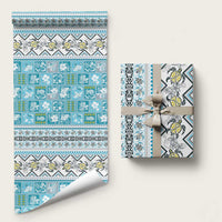Hawaii Makahiki Turtle Wrapping Paper Blue Tapa Pattern - Polynesian Pride