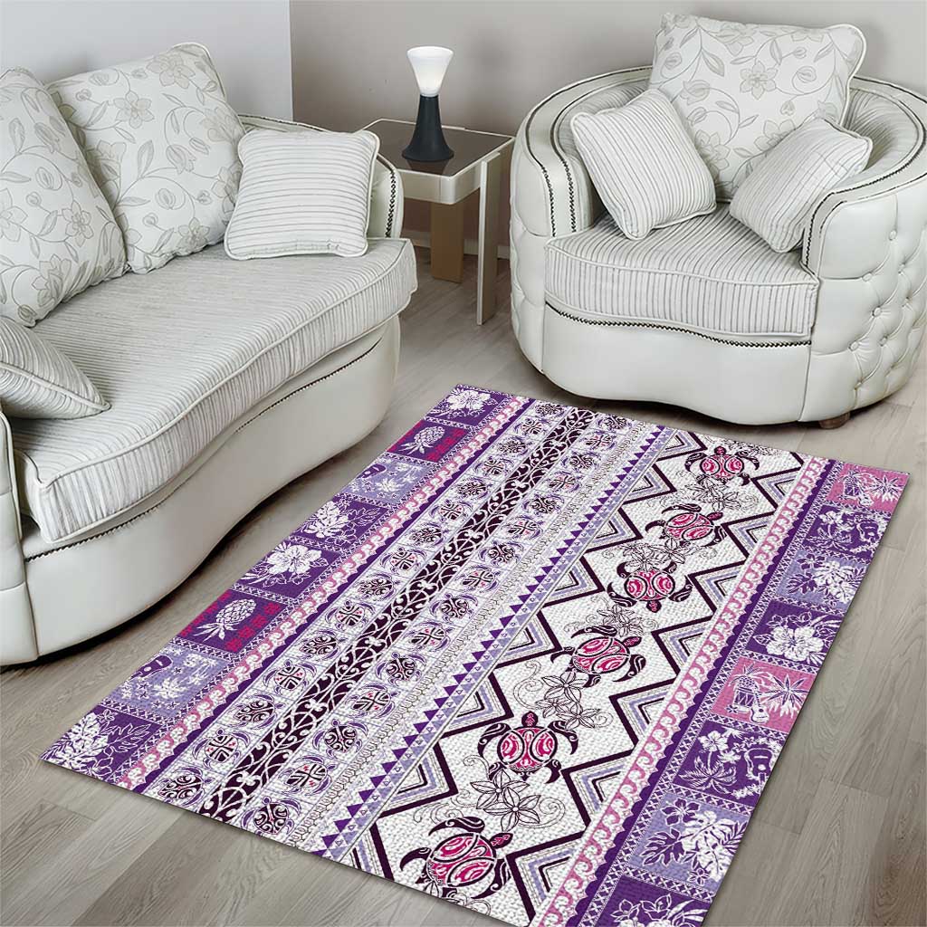 Hawaii Makahiki Turtle Area Rug Violet Tapa Pattern - Polynesian Pride