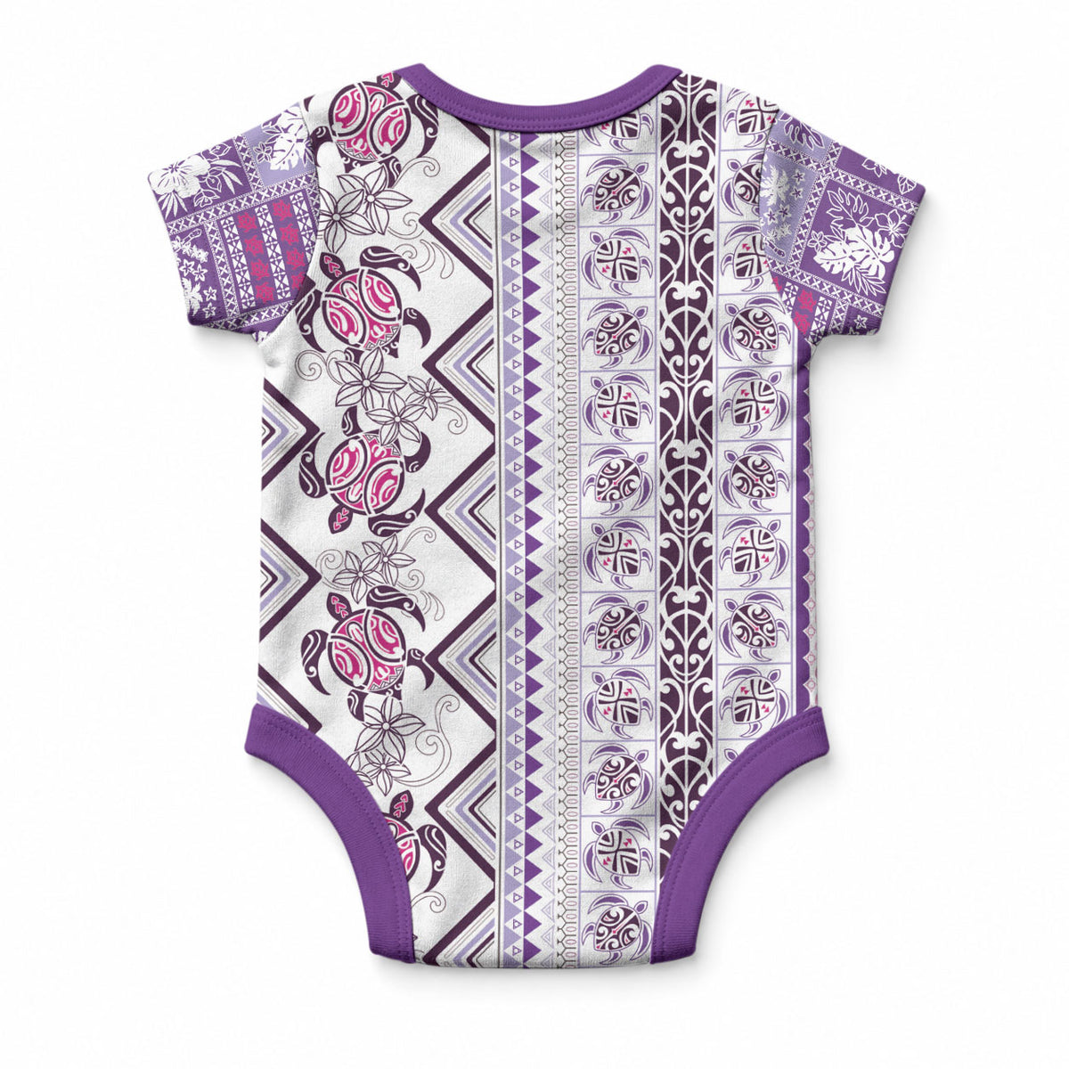 Hawaii Makahiki Turtle Baby Onesie Violet Tapa Pattern LT05 - Polynesian Pride