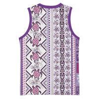 Hawaii Makahiki Turtle Basketball Jersey Violet Tapa Pattern - Polynesian Pride