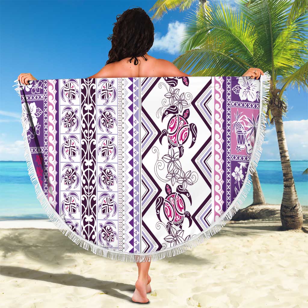 Hawaii Makahiki Turtle Beach Blanket Violet Tapa Pattern - Polynesian Pride