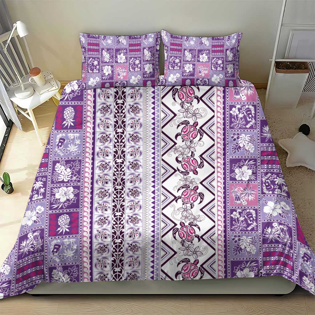 Hawaii Makahiki Turtle Bedding Set Violet Tapa Pattern - Polynesian Pride
