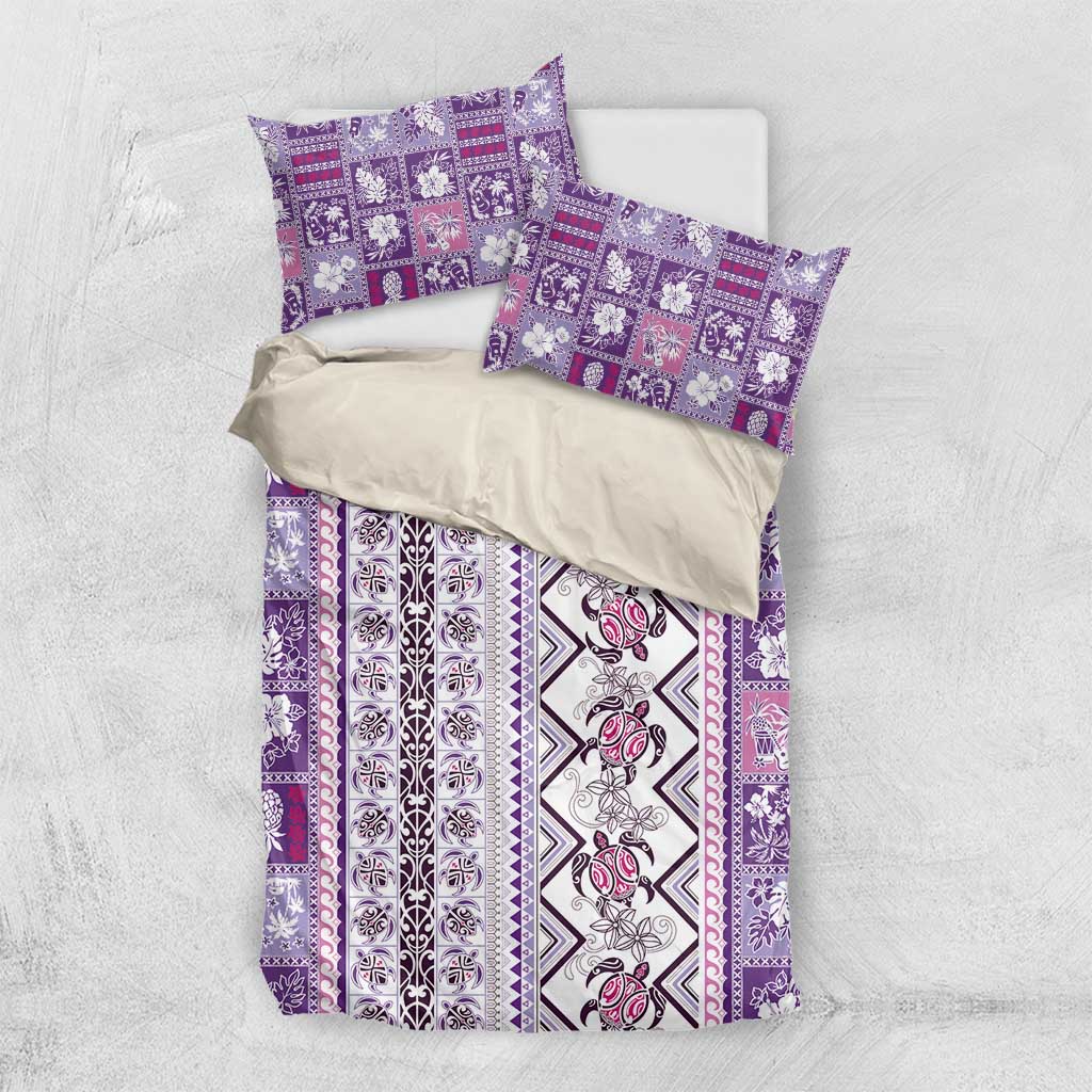 Hawaii Makahiki Turtle Bedding Set Violet Tapa Pattern - Polynesian Pride