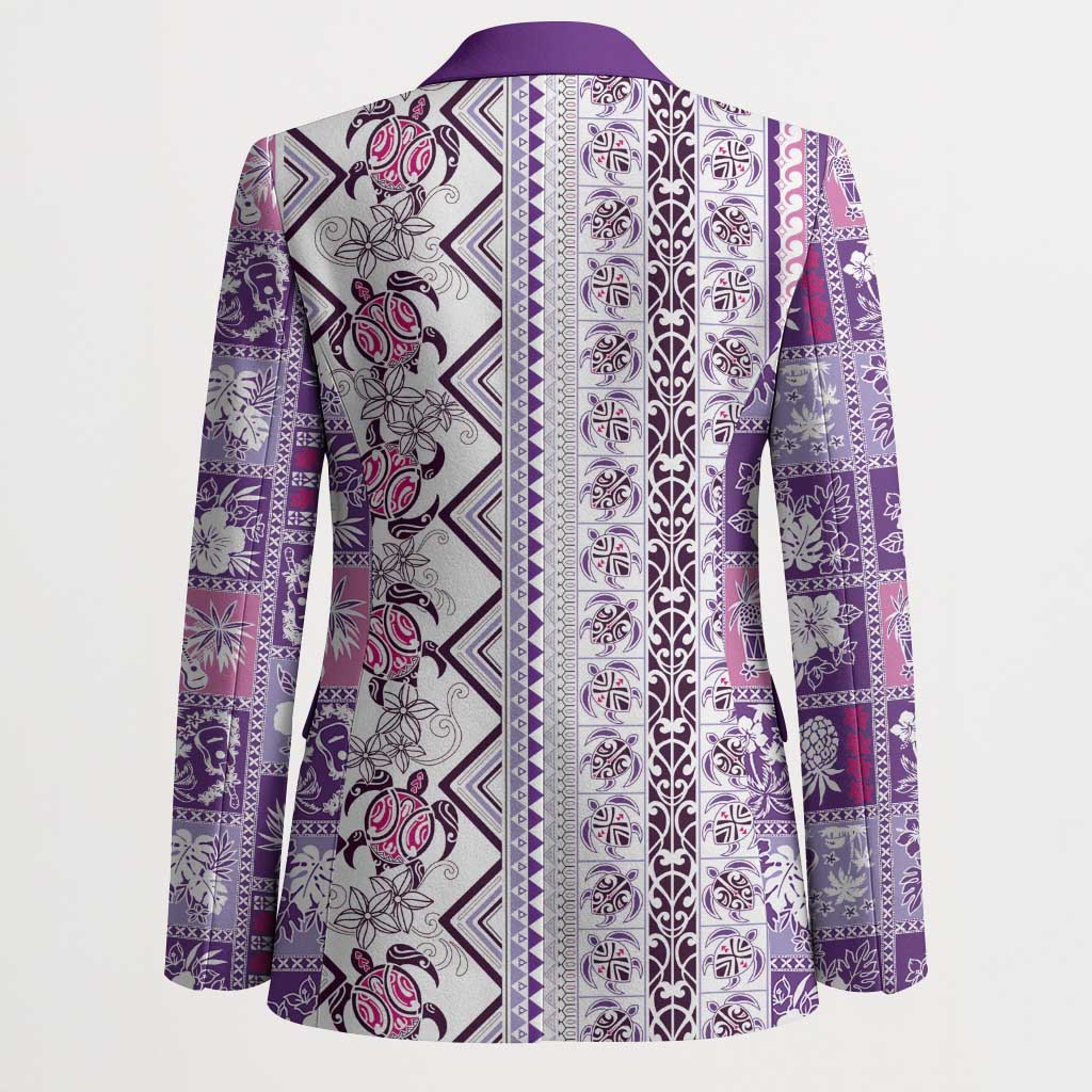 Hawaii Makahiki Turtle Blazer Violet Tapa Pattern - Polynesian Pride