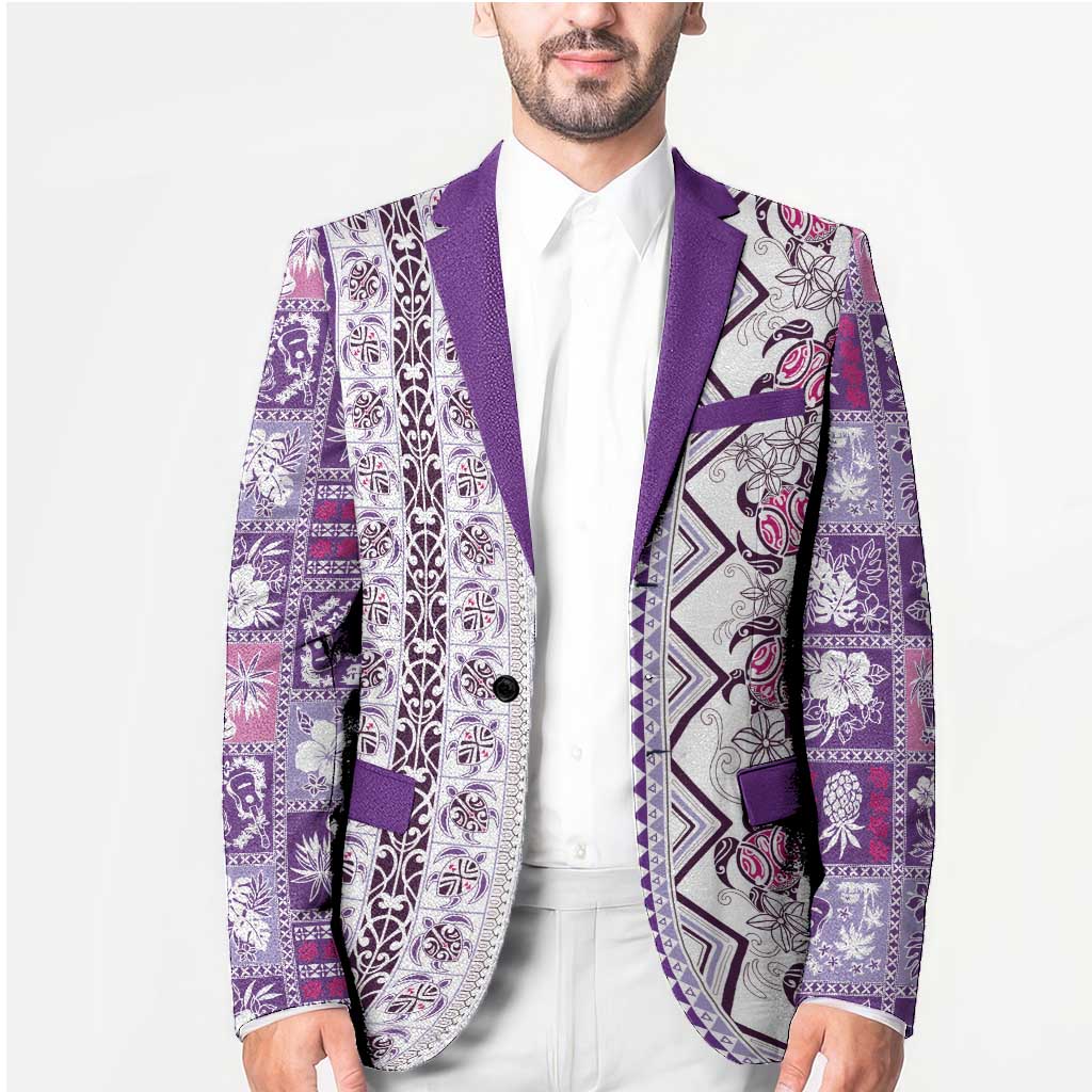 Hawaii Makahiki Turtle Blazer Violet Tapa Pattern - Polynesian Pride