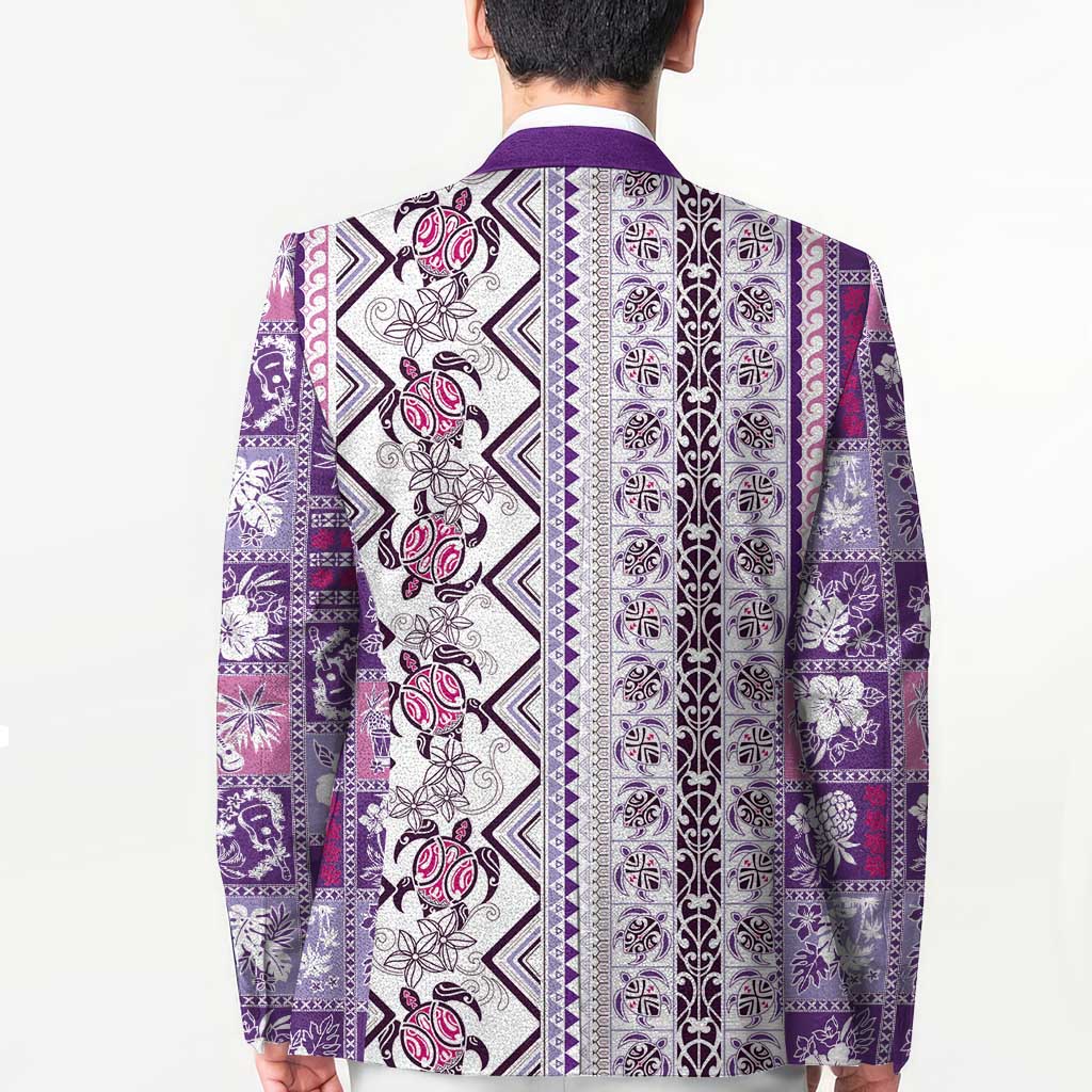 Hawaii Makahiki Turtle Blazer Violet Tapa Pattern - Polynesian Pride