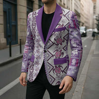 Hawaii Makahiki Turtle Blazer Violet Tapa Pattern - Polynesian Pride