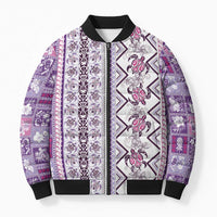 Hawaii Makahiki Turtle Bomber Puffer Jacket Violet Tapa Pattern - Polynesian Pride