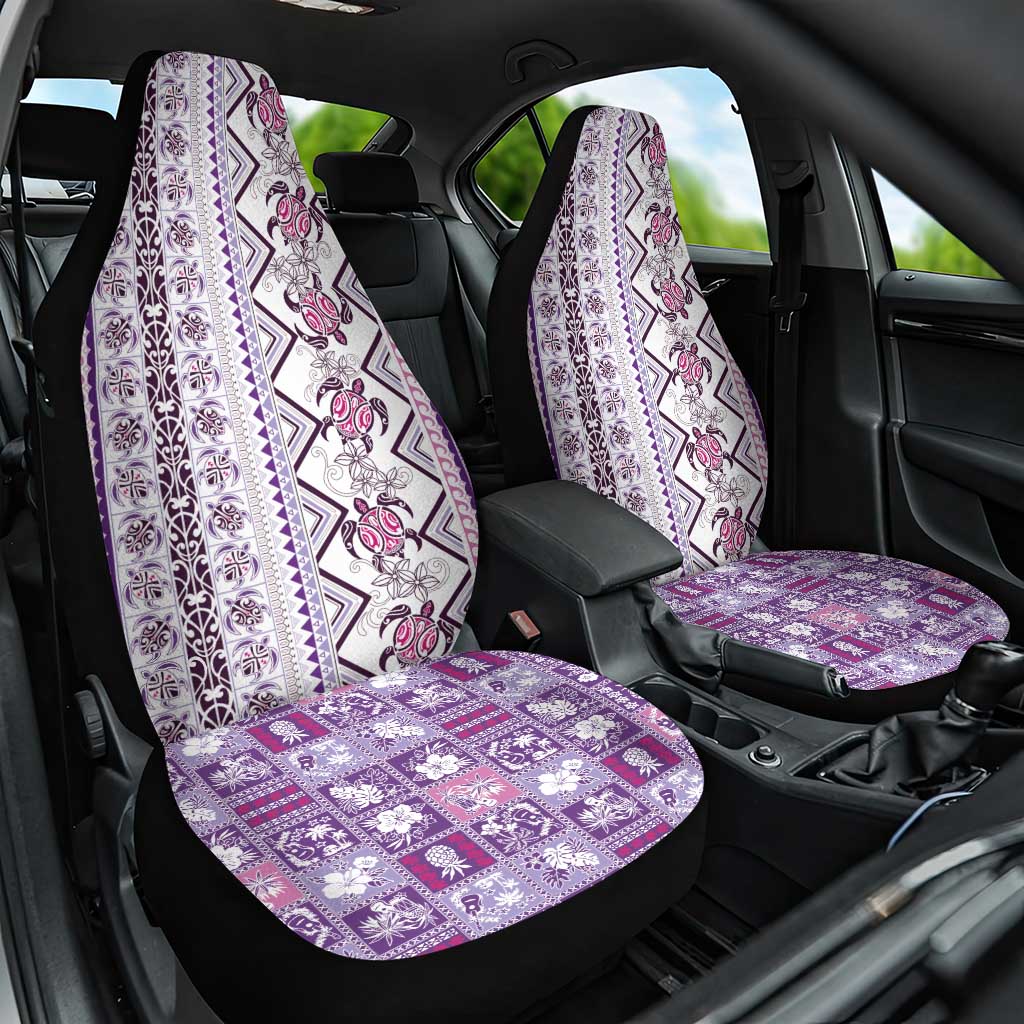 Hawaii Makahiki Turtle Car Seat Cover Violet Tapa Pattern - Polynesian Pride