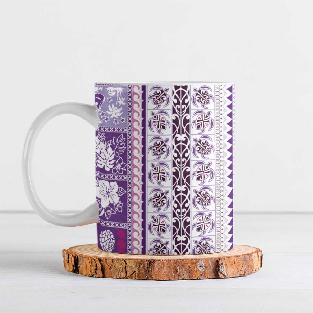 Hawaii Makahiki Turtle Ceramic Mug Violet Tapa Pattern - Polynesian Pride