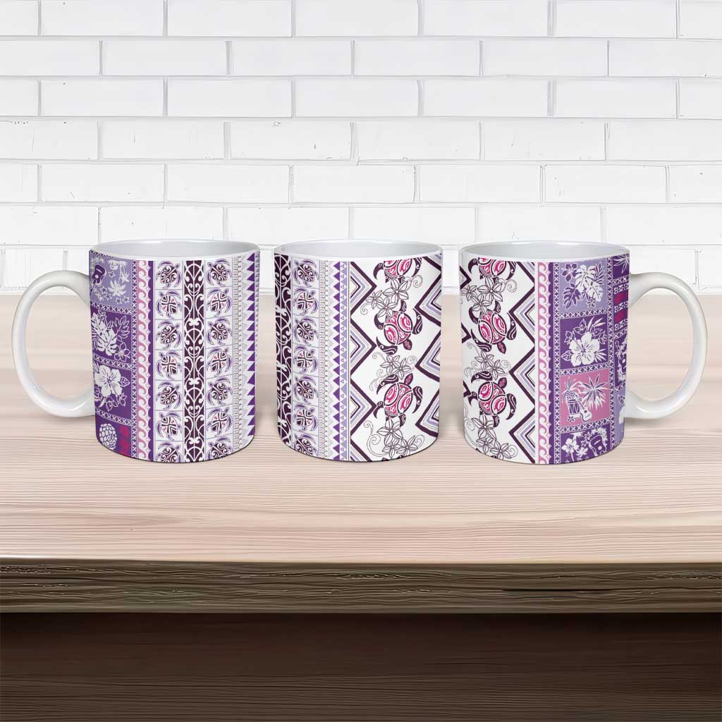 Hawaii Makahiki Turtle Ceramic Mug Violet Tapa Pattern - Polynesian Pride