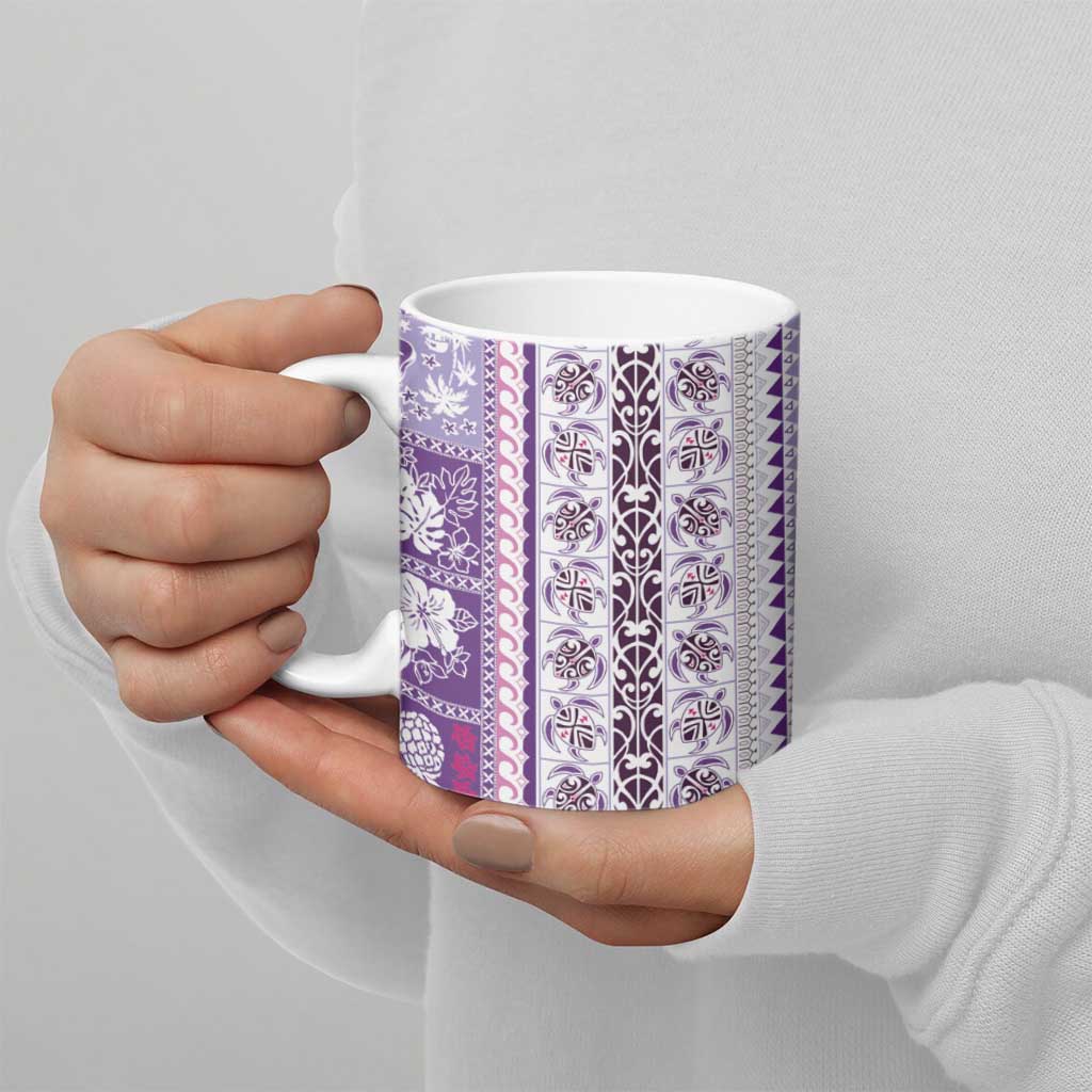 Hawaii Makahiki Turtle Ceramic Mug Violet Tapa Pattern - Polynesian Pride