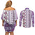 Hawaii Makahiki Turtle Couples Matching Off Shoulder Short Dress and Long Sleeve Button Shirt Violet Tapa Pattern - Polynesian Pride