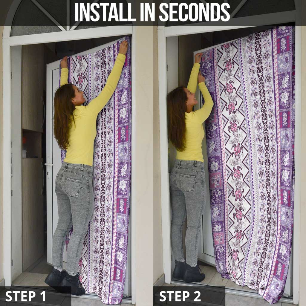 Hawaii Makahiki Turtle Door Cover Violet Tapa Pattern - Polynesian Pride