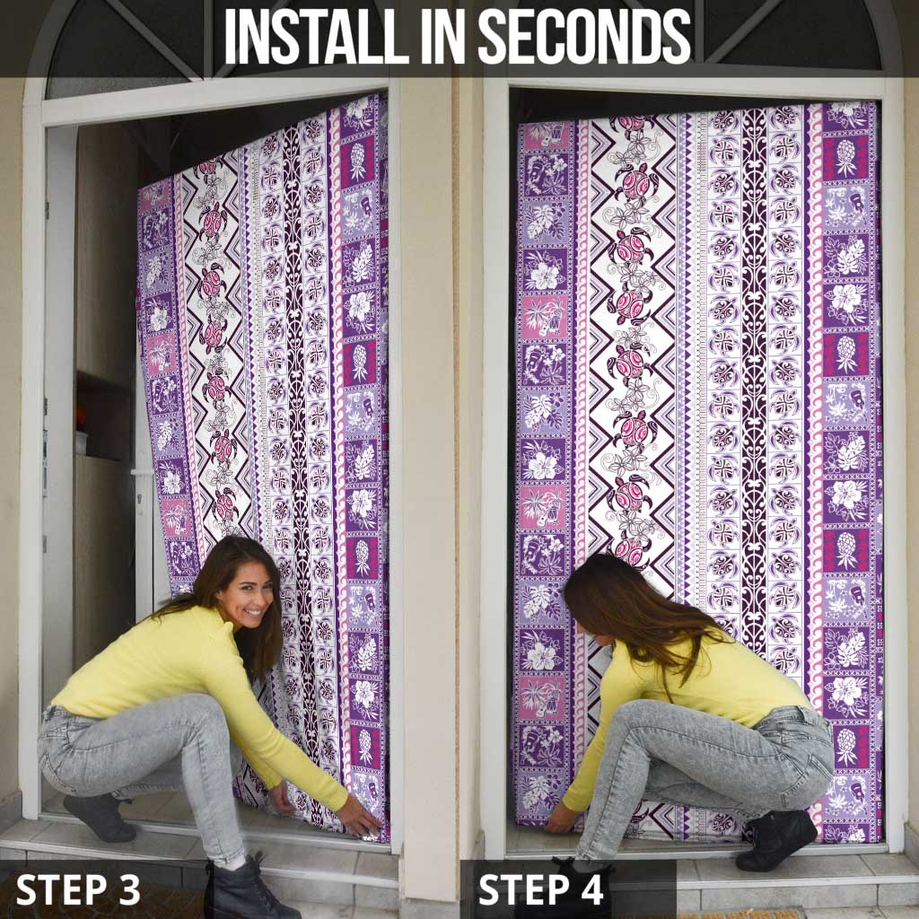 Hawaii Makahiki Turtle Door Cover Violet Tapa Pattern - Polynesian Pride