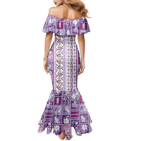 Hawaii Makahiki Turtle Family Matching Mermaid Dress and Hawaiian Shirt Violet Tapa Pattern - Polynesian Pride