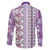 Hawaii Makahiki Turtle Family Matching Off The Shoulder Long Sleeve Dress and Hawaiian Shirt Violet Tapa Pattern - Polynesian Pride