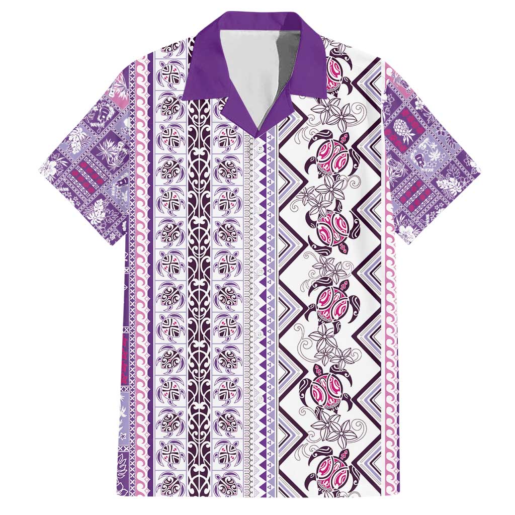 Hawaii Makahiki Turtle Family Matching Short Sleeve Bodycon Dress and Hawaiian Shirt Violet Tapa Pattern - Polynesian Pride