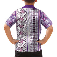Hawaii Makahiki Turtle Family Matching Summer Maxi Dress and Hawaiian Shirt Violet Tapa Pattern - Polynesian Pride