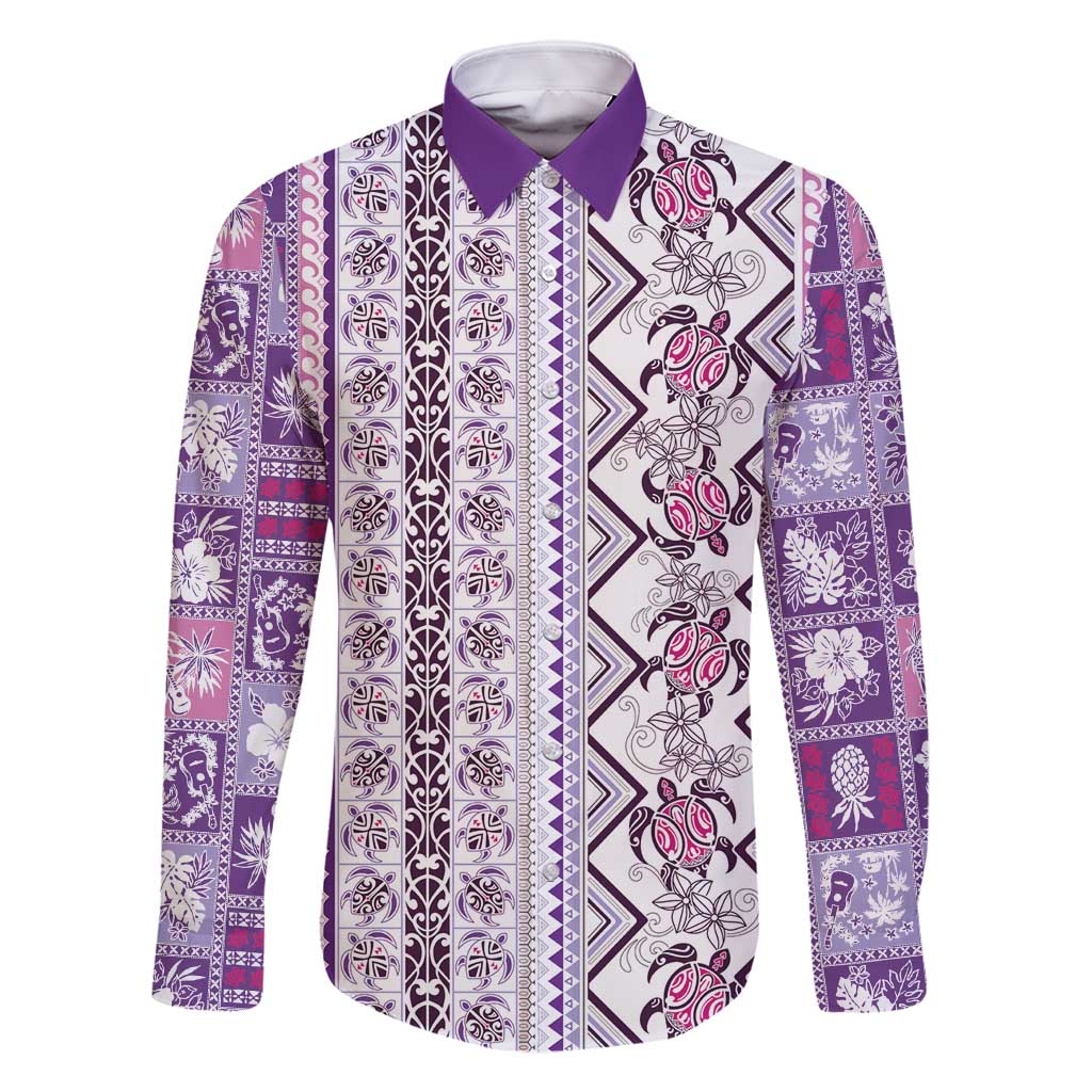 Hawaii Makahiki Turtle Family Matching Summer Maxi Dress and Hawaiian Shirt Violet Tapa Pattern - Polynesian Pride