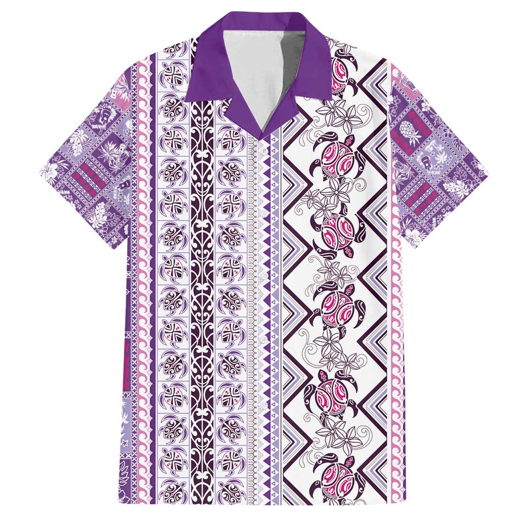 Hawaii Makahiki Turtle Family Matching Tank Maxi Dress and Hawaiian Shirt Violet Tapa Pattern - Polynesian Pride