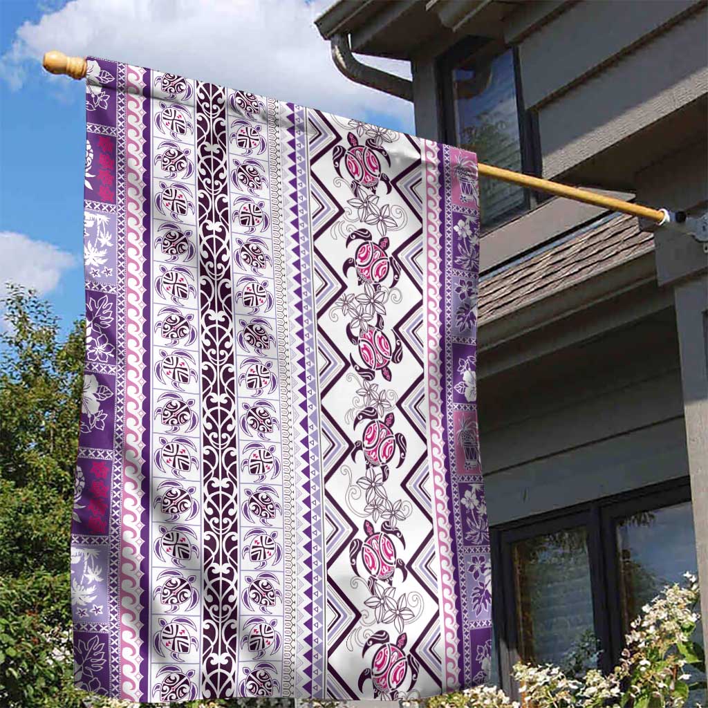 Hawaii Makahiki Turtle Garden Flag Violet Tapa Pattern - Polynesian Pride