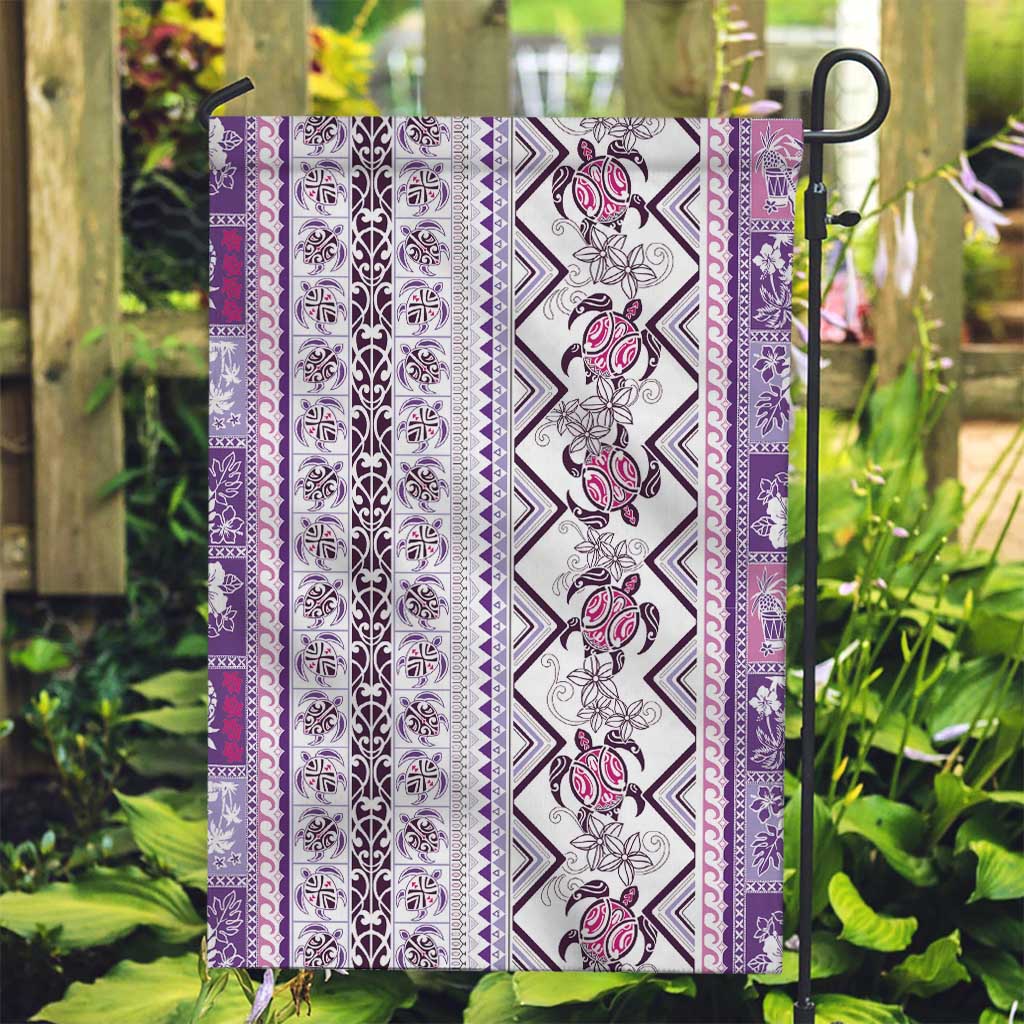 Hawaii Makahiki Turtle Garden Flag Violet Tapa Pattern - Polynesian Pride