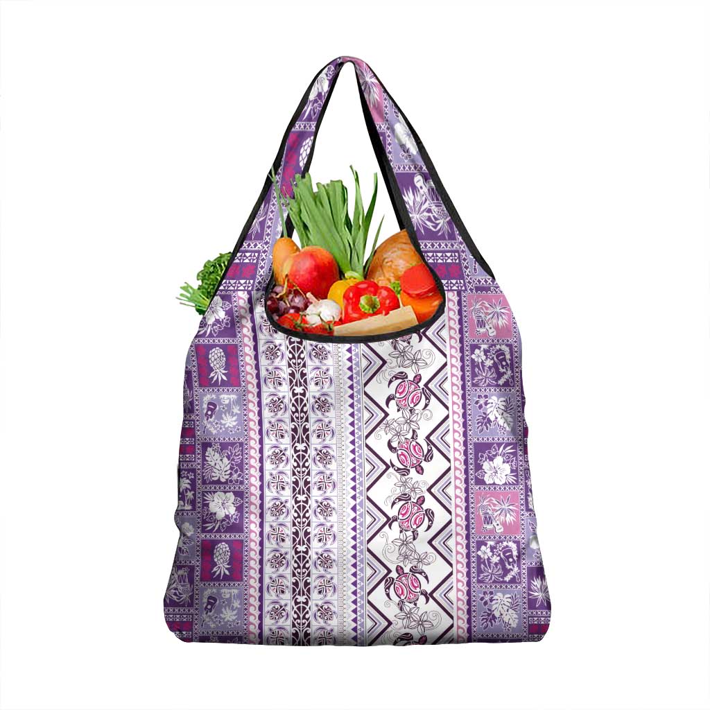 Hawaii Makahiki Turtle Grocery Bag Violet Tapa Pattern - Polynesian Pride