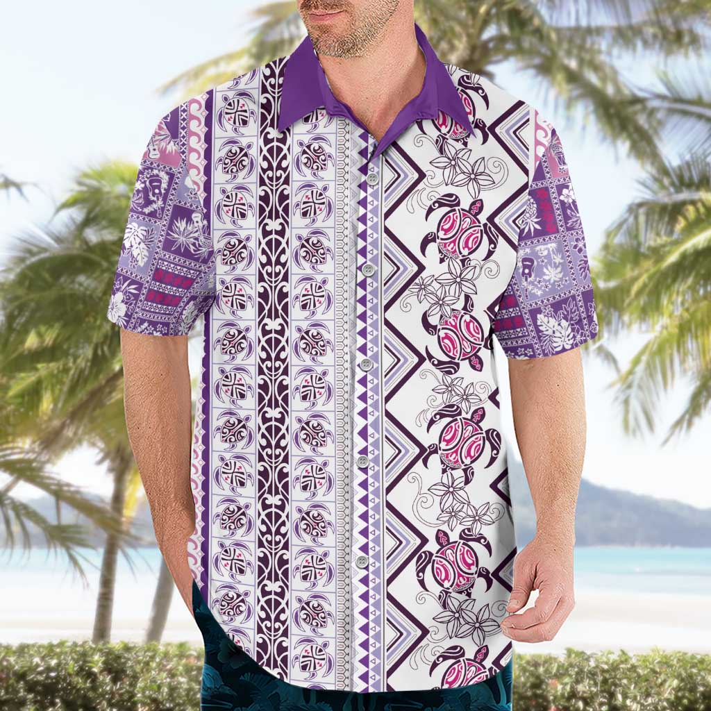 Hawaii Makahiki Turtle Hawaiian Shirt Violet Tapa Pattern - Polynesian Pride