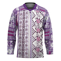 Hawaii Makahiki Turtle Hockey Jersey Violet Tapa Pattern - Polynesian Pride