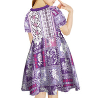 Hawaii Makahiki Turtle Kid Short Sleeve Dress Violet Tapa Pattern - Polynesian Pride
