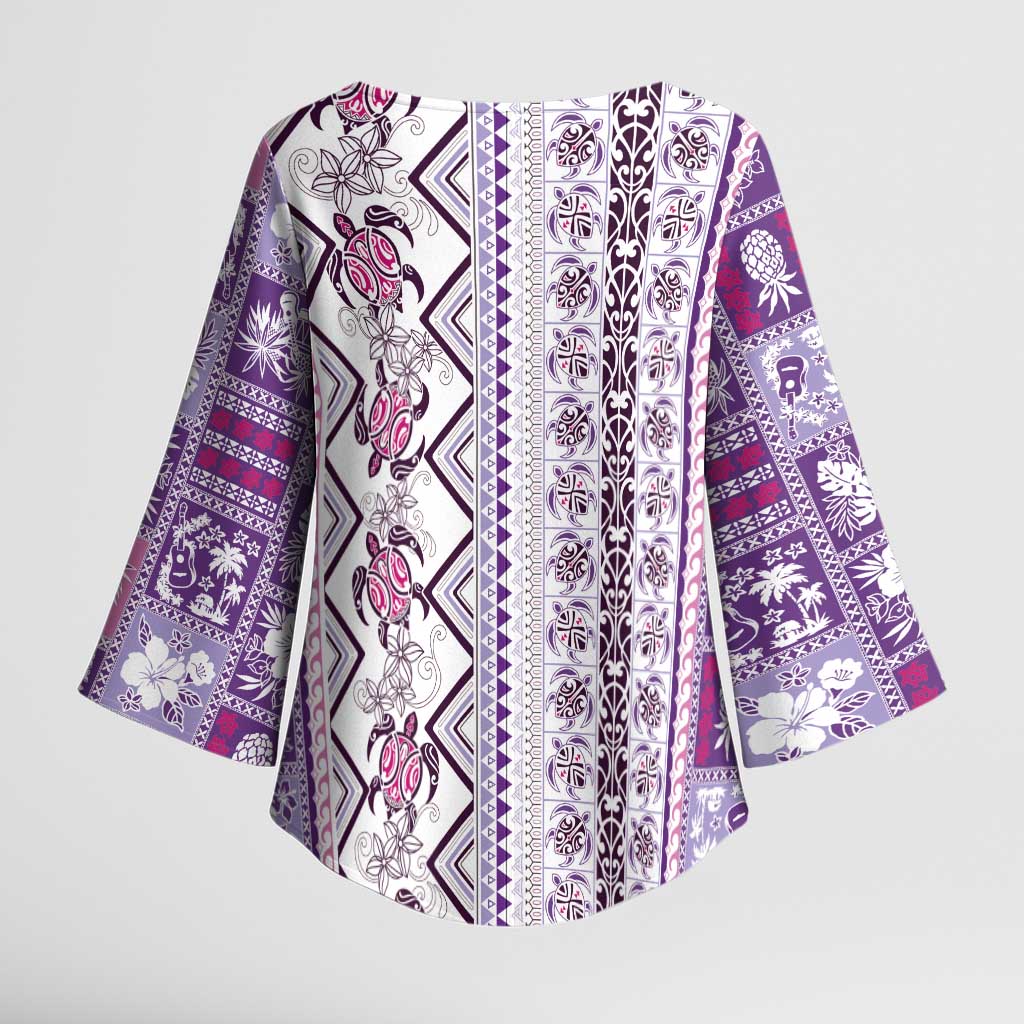 Hawaii Makahiki Turtle Kimono Sleeve Blouse Violet Tapa Pattern - Polynesian Pride