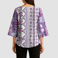 Hawaii Makahiki Turtle Kimono Sleeve Blouse Violet Tapa Pattern - Polynesian Pride