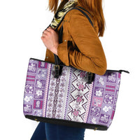 Hawaii Makahiki Turtle Leather Tote Bag Violet Tapa Pattern - Polynesian Pride