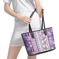 Hawaii Makahiki Turtle Leather Tote Bag Violet Tapa Pattern - Polynesian Pride