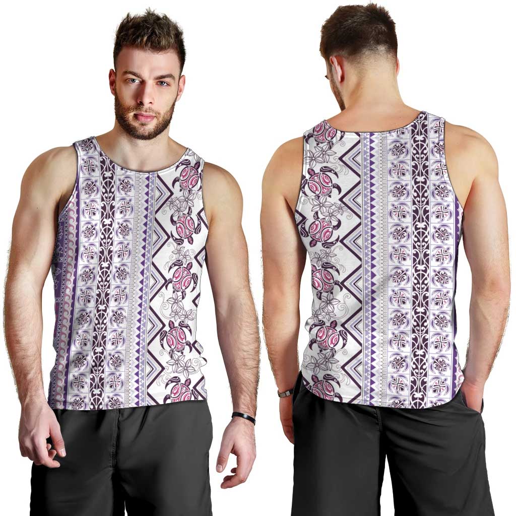 Hawaii Makahiki Turtle Men Tank Top Violet Tapa Pattern - Polynesian Pride
