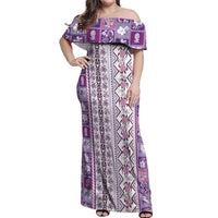 Hawaii Makahiki Turtle Off Shoulder Maxi Dress Violet Tapa Pattern - Polynesian Pride