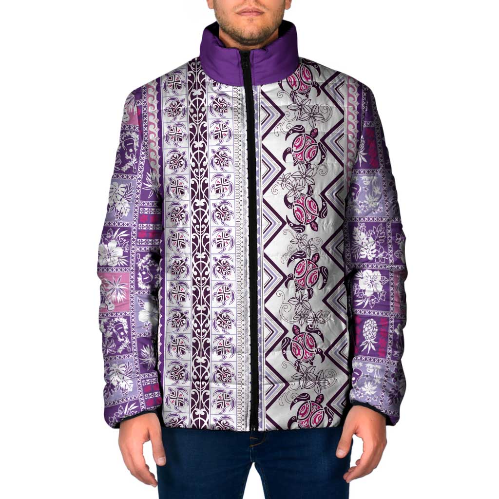 Hawaii Makahiki Turtle Padded Jacket Violet Tapa Pattern - Polynesian Pride