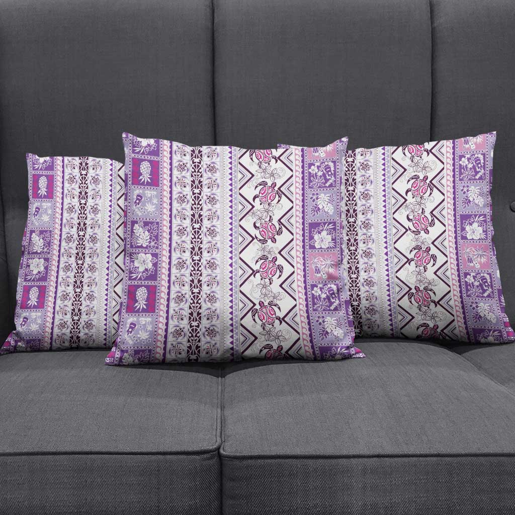Hawaii Makahiki Turtle Pillow Cover Violet Tapa Pattern - Polynesian Pride