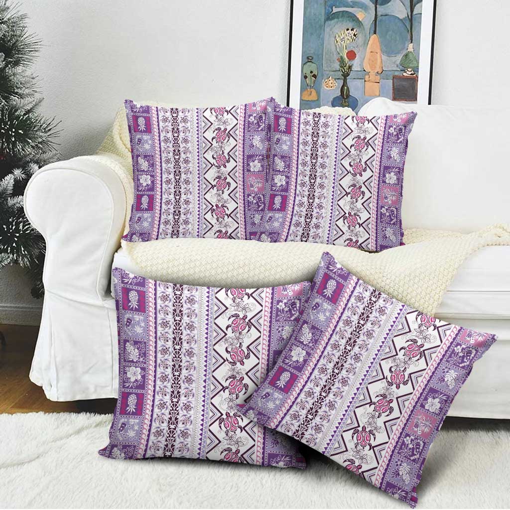 Hawaii Makahiki Turtle Pillow Cover Violet Tapa Pattern - Polynesian Pride