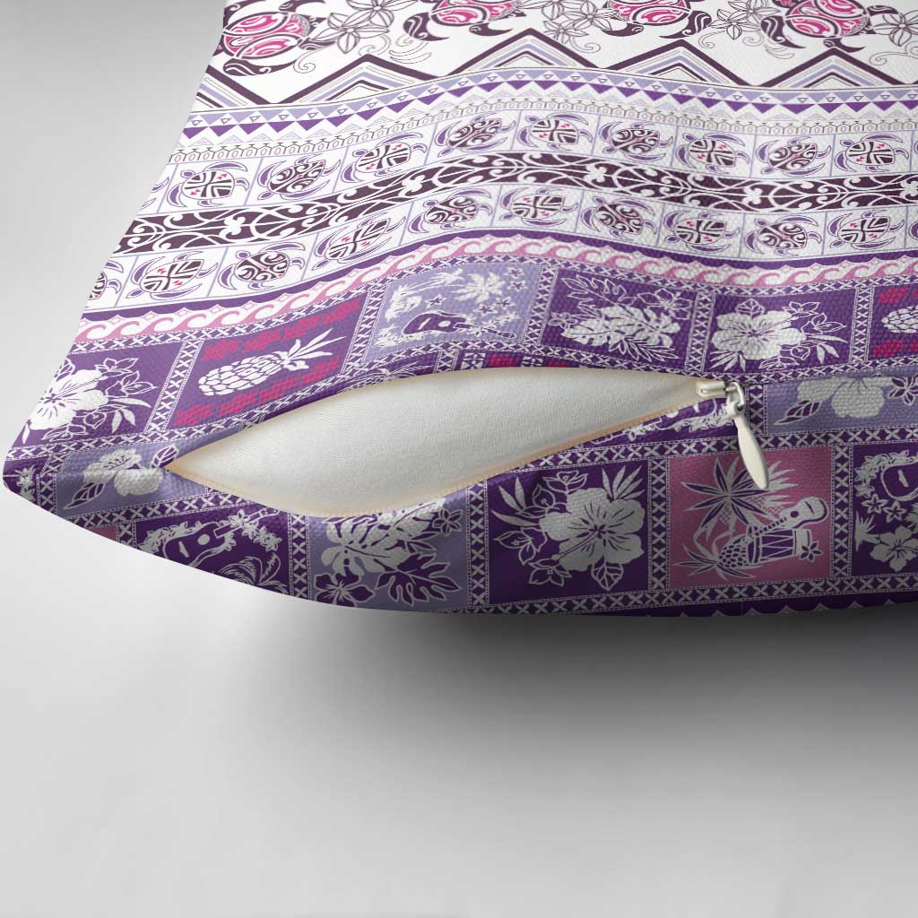 Hawaii Makahiki Turtle Pillow Cover Violet Tapa Pattern - Polynesian Pride